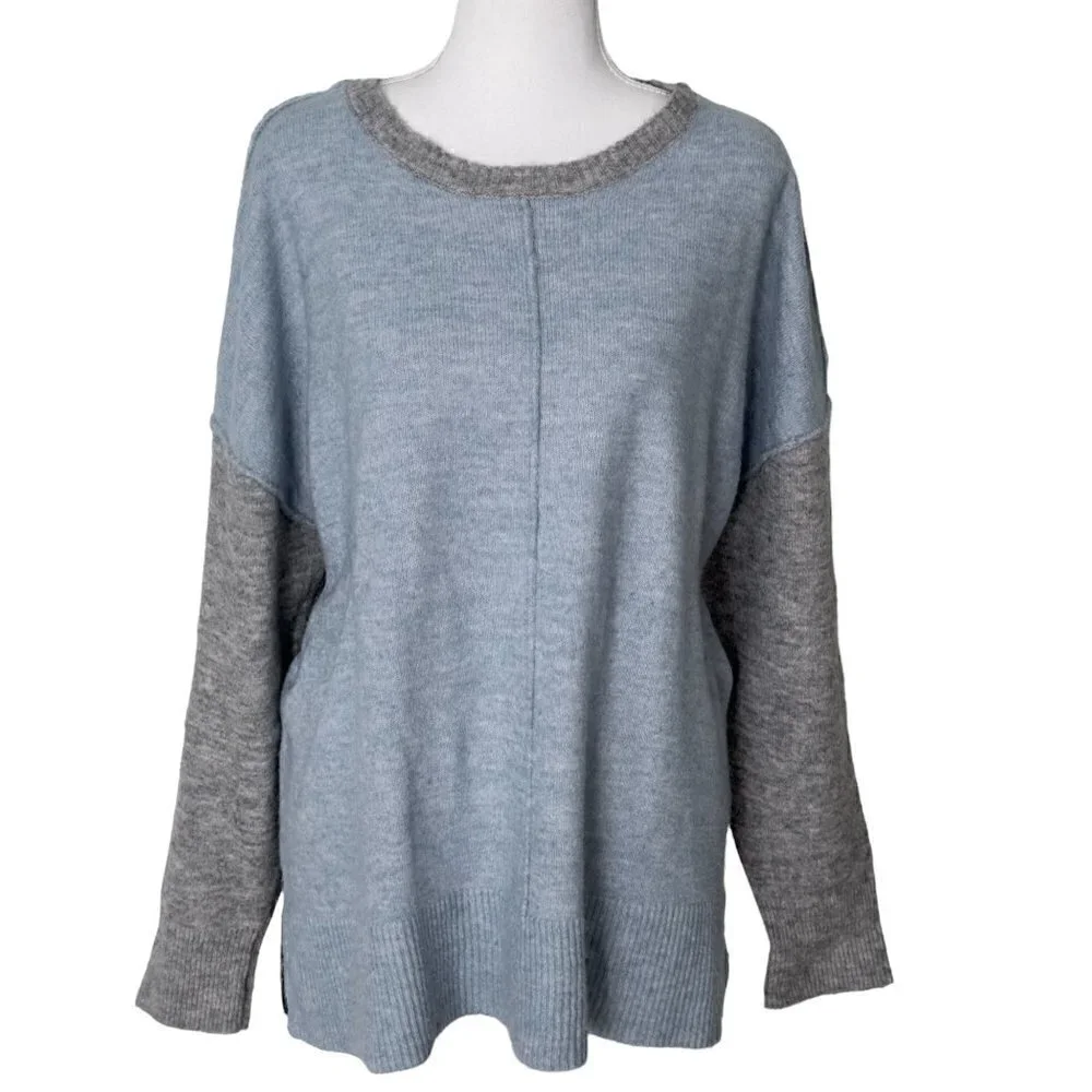 Westbound Wool Blend Oversized Boxy Drop Sleeve Colorblock Crew Neck Sweater (L)